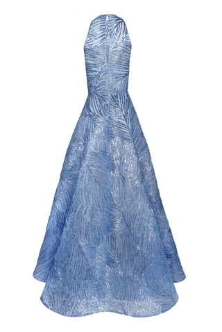 METALLIC RAFFIA HALTER GOWN
