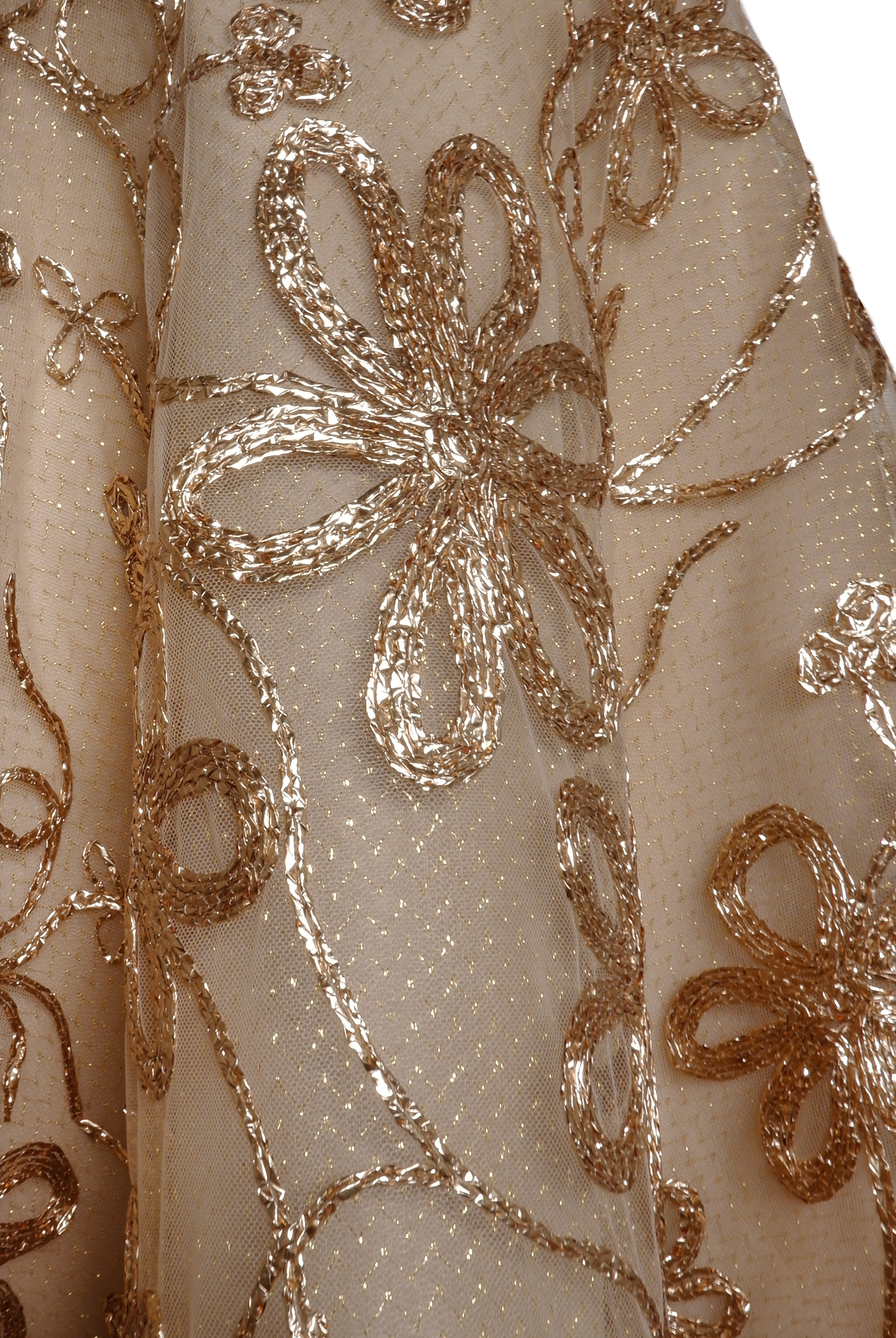 METALLIC RAFFIA LONG SLEEVE TEA-LENGTH DRESS METALLIC RAFFIA LONG SLEEVE TEA-LENGTH DRESS