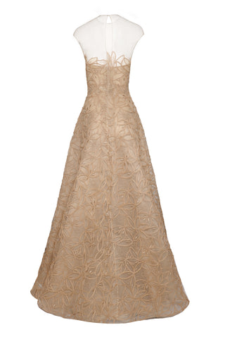 ILLUSION NECKLINE RAFFIA GOWN