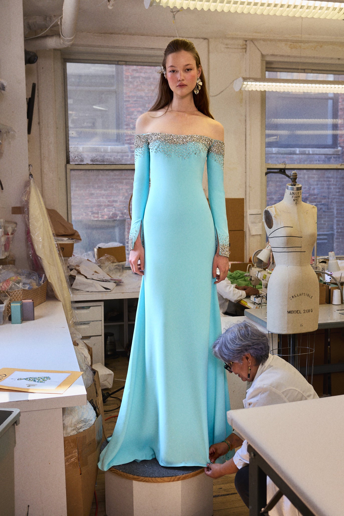 illusion neckline evening dress Lavender Blue Sequin Evening Gown with Illusion Neckline - Sparkly Maxi Dress with Flowing Train