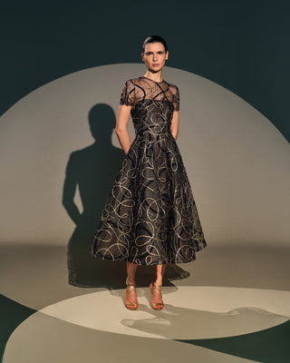 metallic tea length dress Leonard Metallic Tea Length Gown