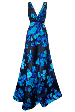 Jacquard Floral Print Fit to Flare Gown
