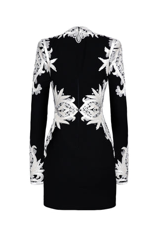 RIBBON EMBROIDERED LONG SLEEVE DRESS