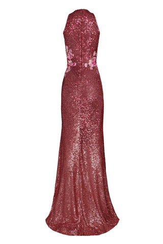 STRETCH SEQUIN HALTER GOWN