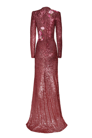 STRETCH SEQUIN LONG SLEEVE GOWN