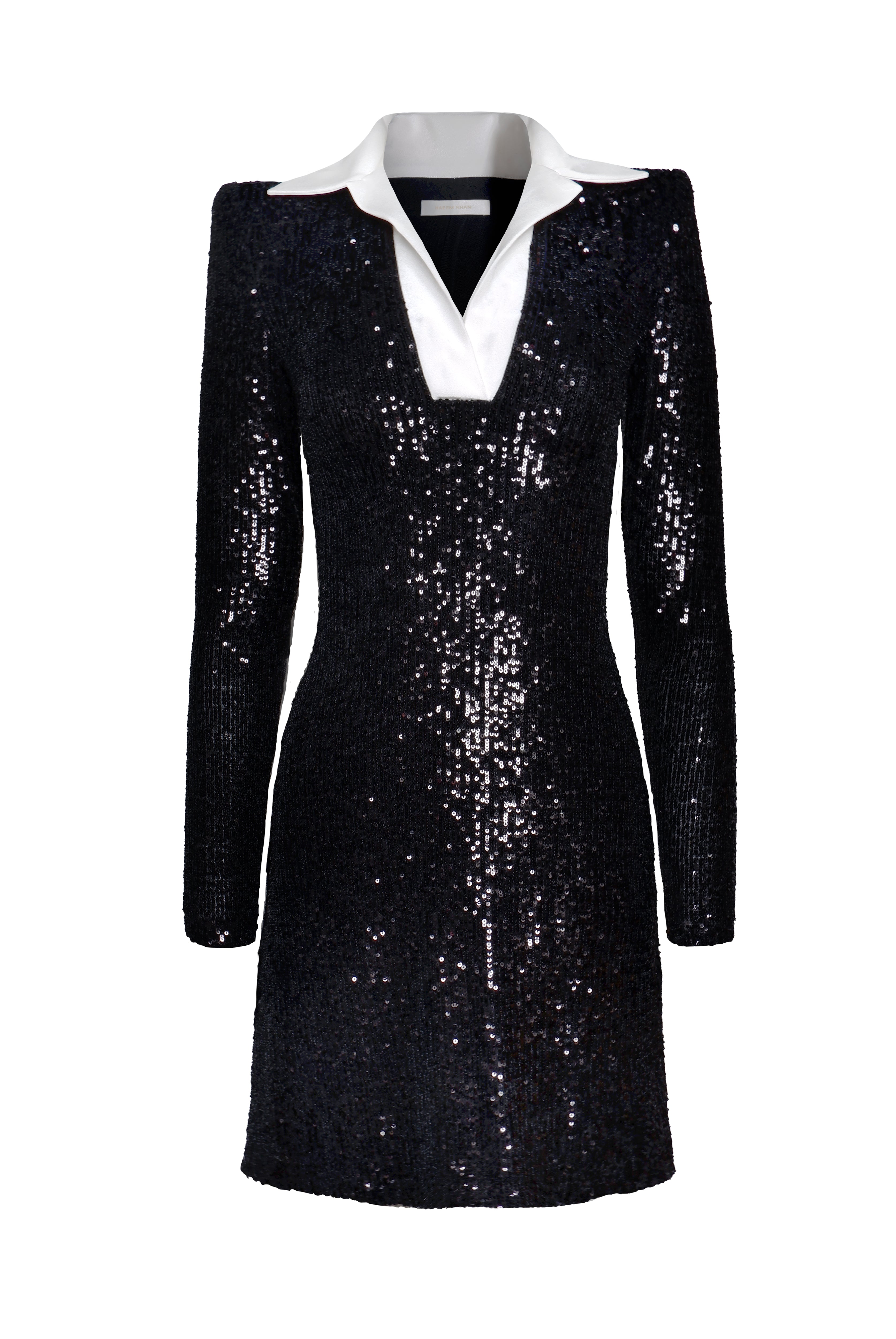 STRETCH SEQUIN LONG SLEEVE COLLARED DRESS Naeem Khan STRETCH SEQUIN LONG SLEEVE COLLARED DRESS Naeem Khan