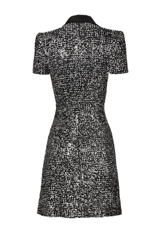 STRETCH SEQUIN CAP SLEEVE COLLARED DRESS