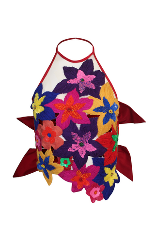 Floral Embroidered Halter Neck Top