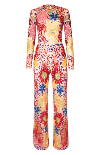 Beaded Floral Long Sleeve Jumpsuit