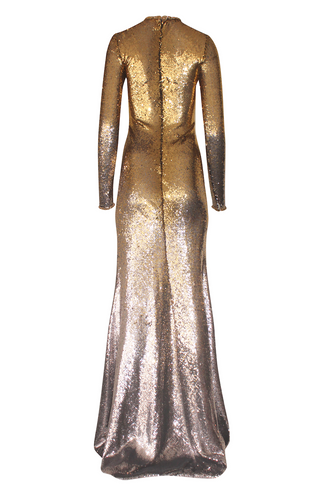Ombre Stretch Sequin Long Sleeve Gown