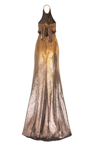 Ombre Stretch Sequin Gown with Tie Back Detail