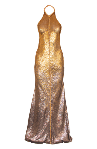 Ombre Stretch Sequin Gown with Tie Back Detail