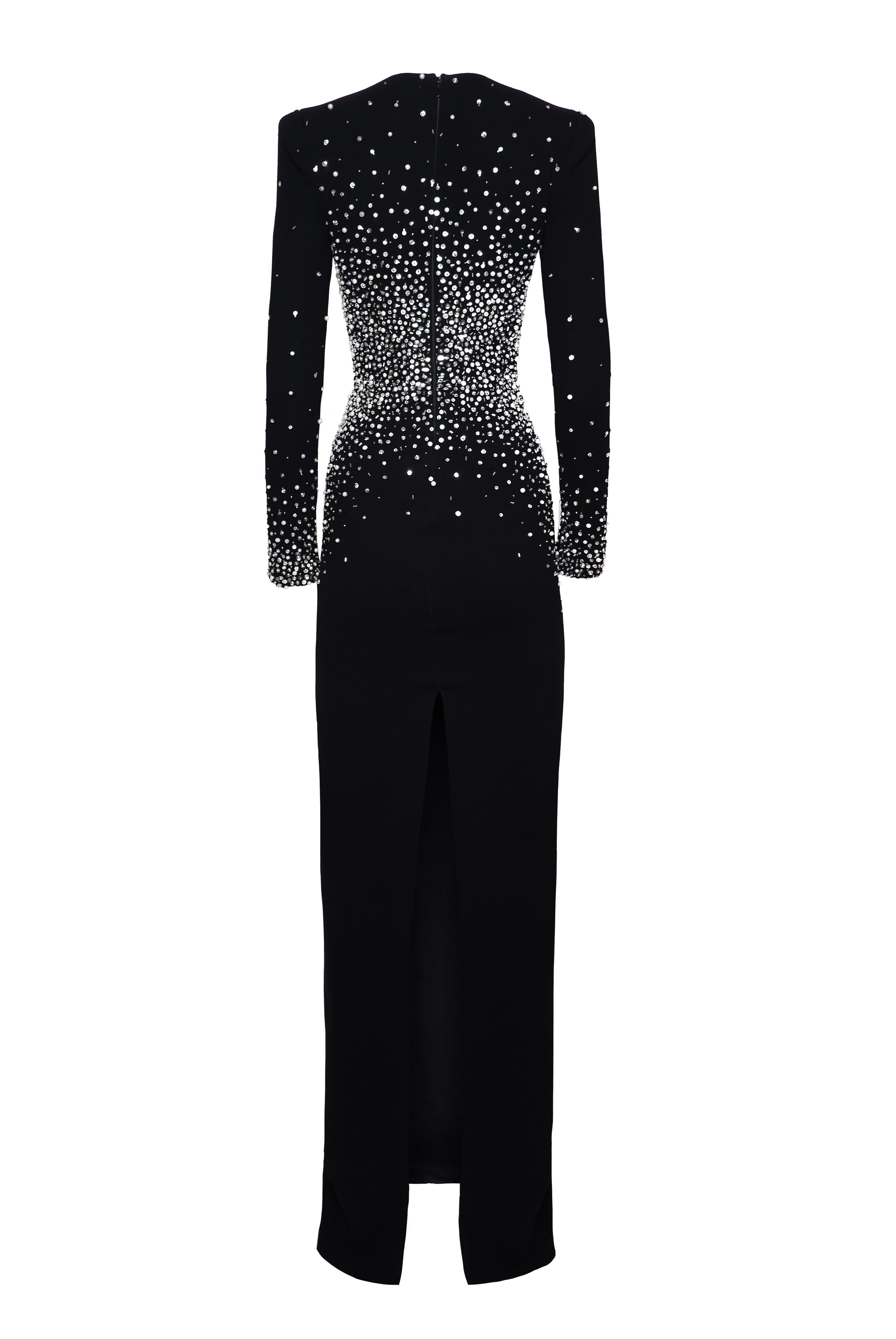 fitted lace wedding dress Sila Long Sleeve Embellished Maxi Dress in Black fitted lace wedding dress Sila Long Sleeve Embellished Maxi Dress in Black