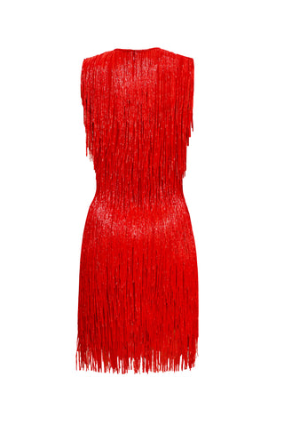 BEADED FRINGE SLEEVELESS DRESS