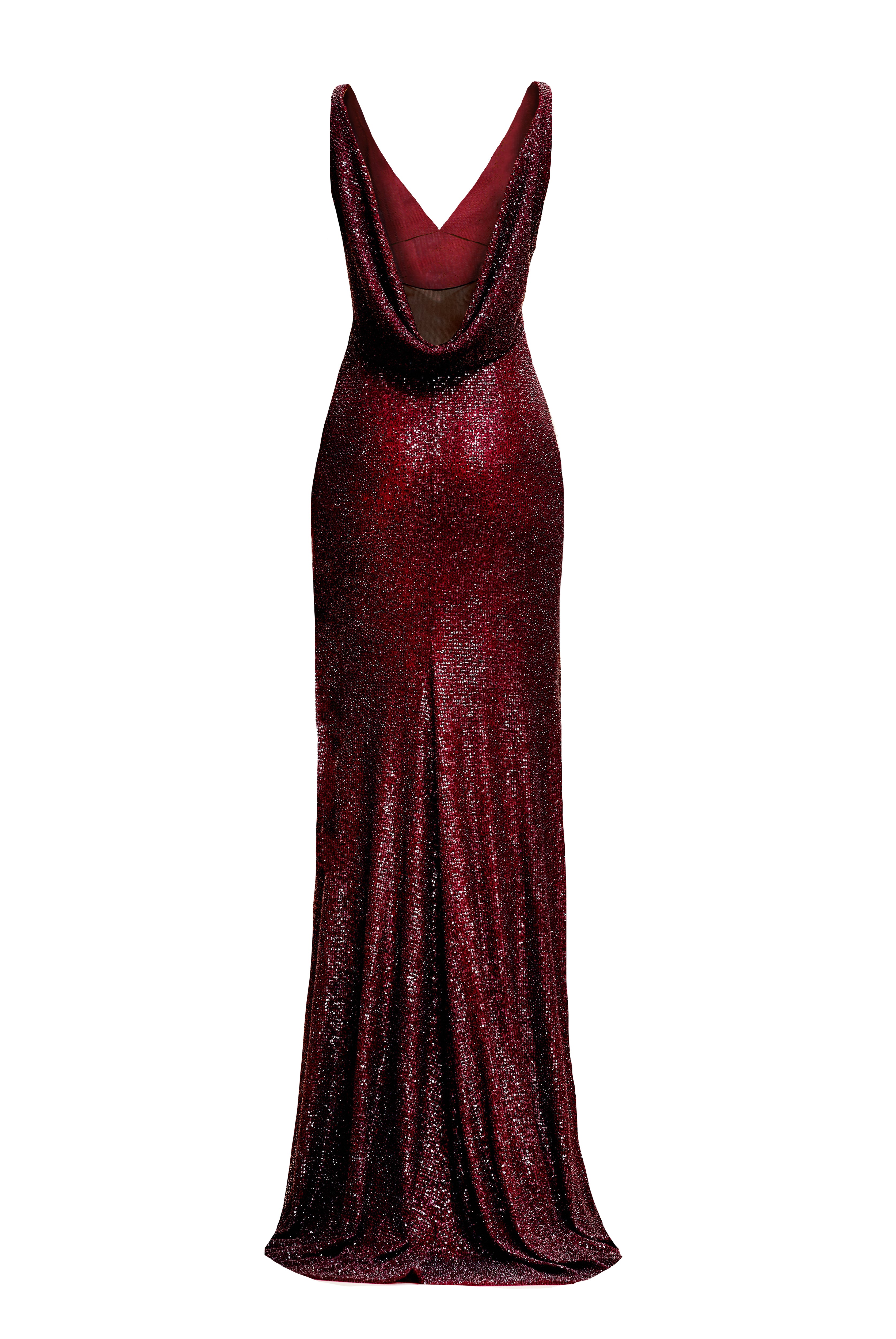 V-NECK EMPIRE WAIST COWL BACK FIT-AND-FLARE GOWN Naeem Khan V-NECK EMPIRE WAIST COWL BACK FIT-AND-FLARE GOWN Naeem Khan