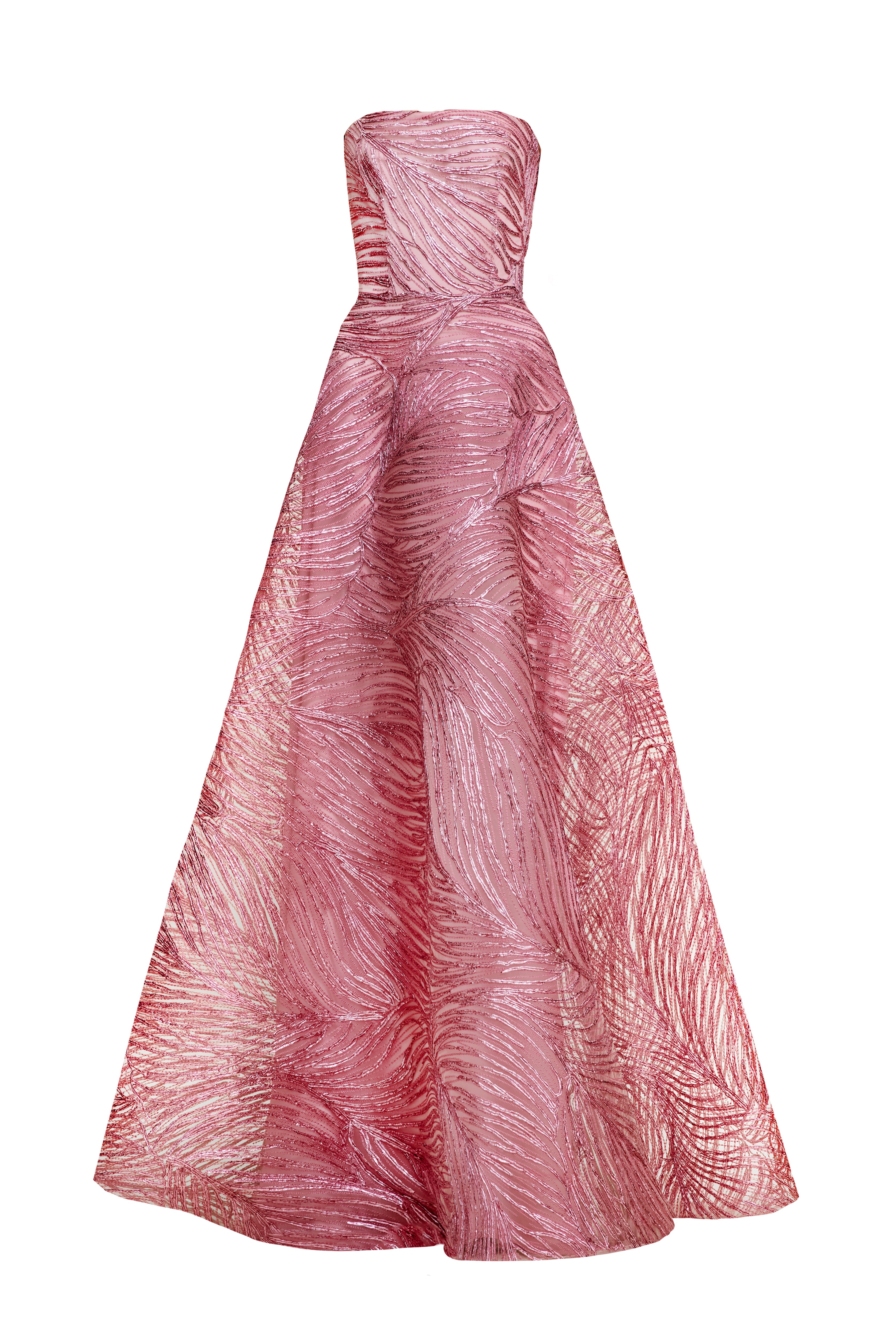 naeem khan pink dress METALLIC RAFFIA STRAPLESS FULL SKIRT GOWN