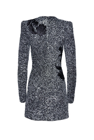 STRETCH SEQUIN JEWEL NECK DRESS WITH LONG SLEEVES