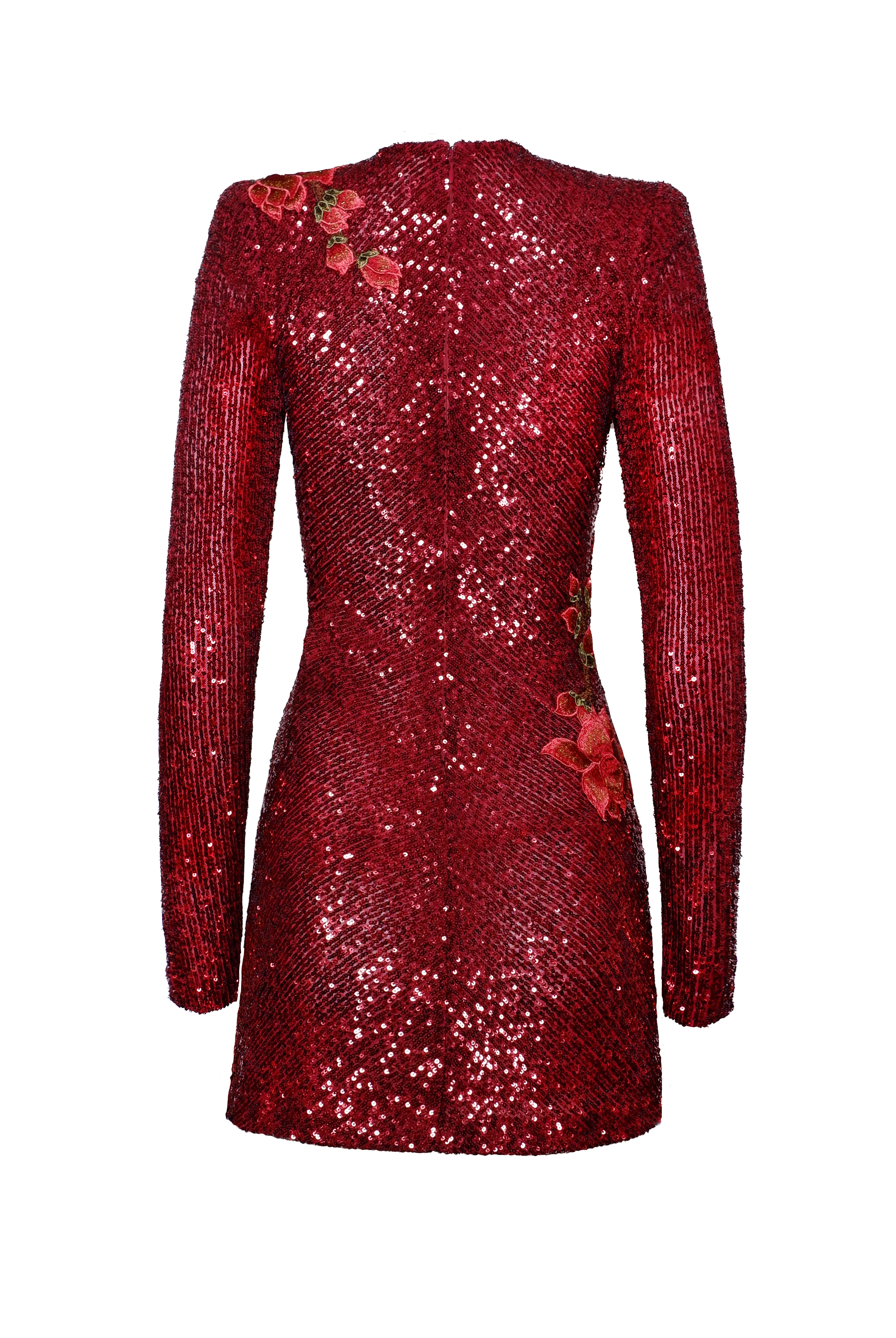 STRETCH SEQUIN JEWEL NECK DRESS WITH LONG SLEEVES – Naeem Khan STRETCH SEQUIN JEWEL NECK DRESS WITH LONG SLEEVES – Naeem Khan