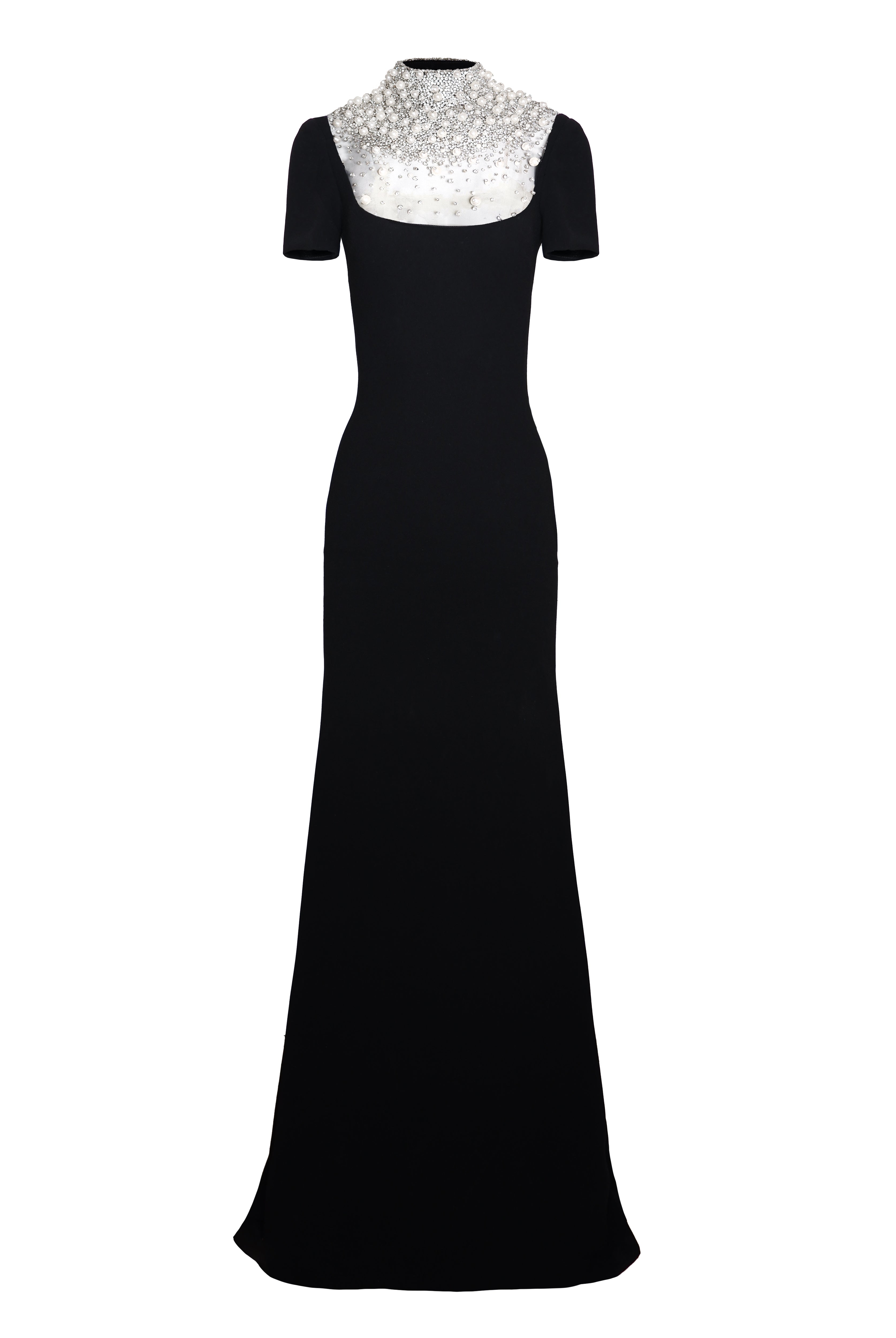 PEARL EMBELLISHED NECKLINE FIT-AND-FLARE GOWN WITH CAP SLEEVES Naeem Khan PEARL EMBELLISHED NECKLINE FIT-AND-FLARE GOWN WITH CAP SLEEVES Naeem Khan