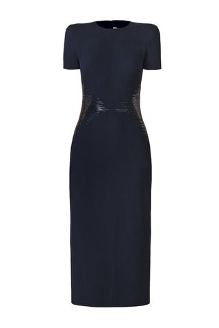 BEADED WAIST CAP SLEEVE COCKTAIL DRESS
