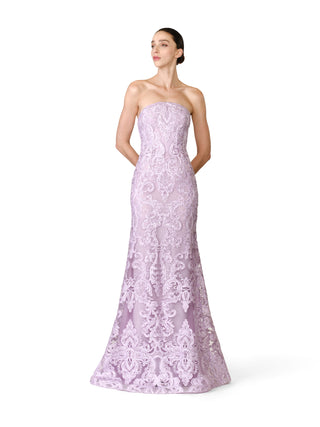 RIBBON LACE STRAPLESS FIT-AND-FLARE GOWN