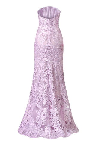 RIBBON LACE STRAPLESS FIT-AND-FLARE GOWN