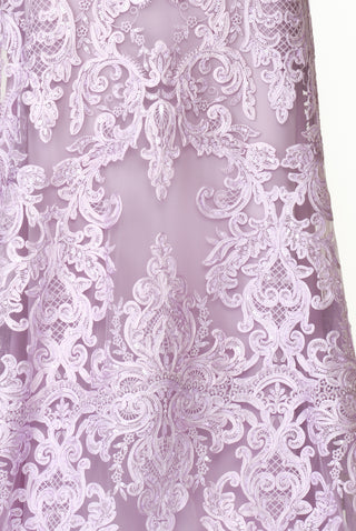 RIBBON LACE STRAPLESS FIT-AND-FLARE GOWN