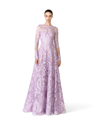 RIBBON LACE LONG SLEEVE GOWN