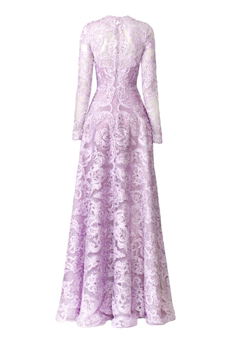 RIBBON LACE LONG SLEEVE GOWN