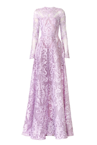 RIBBON LACE LONG SLEEVE GOWN