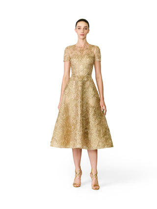 METALLIC RAFFIA CAP SLEEVE COCKTAIL DRESS
