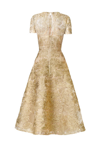 METALLIC RAFFIA CAP SLEEVE COCKTAIL DRESS