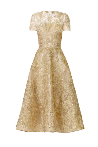 METALLIC RAFFIA CAP SLEEVE COCKTAIL DRESS