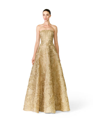 METALIC RAFFIA STRAPLESS GOWN