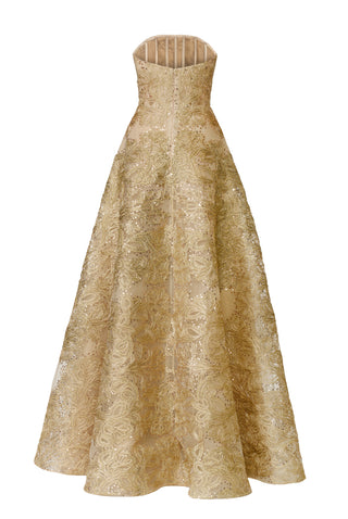 METALIC RAFFIA STRAPLESS GOWN