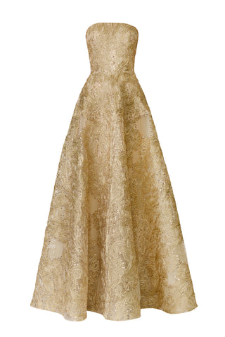 METALIC RAFFIA STRAPLESS GOWN