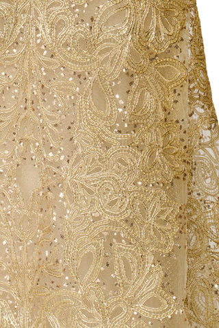 METALLIC RAFFIA CAP SLEEVE FIT-AND-FLARE GOWN