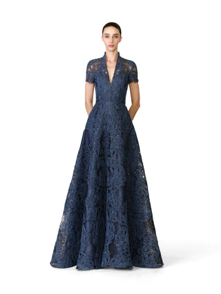 RAFFIA V-NECK CAP SLEEVE GOWN