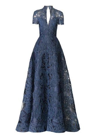 RAFFIA V-NECK CAP SLEEVE GOWN