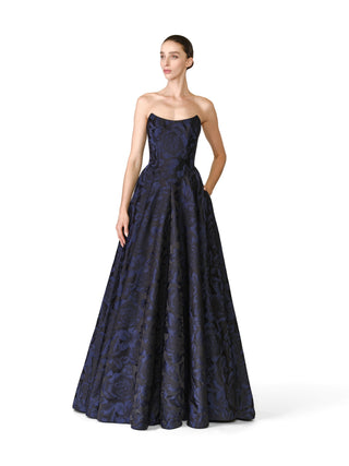 FLORAL JACQUARD STRAPLESS GOWN