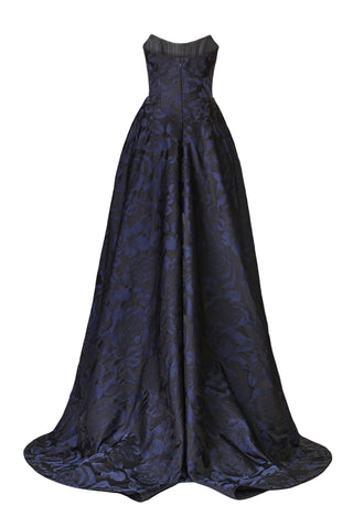 FLORAL JACQUARD STRAPLESS GOWN