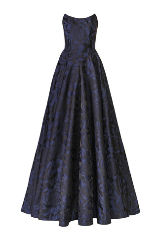 FLORAL JACQUARD STRAPLESS GOWN