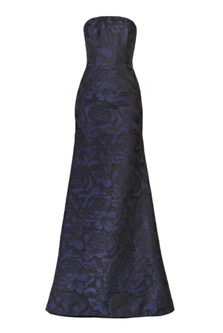 FLORAL JACQUARD STRAPLESS FIT-AND-FLARE GOWN