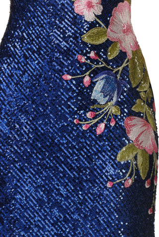 HALTER STRETCH SEQUIN GOWN WITH FLORAL APPLIQUE