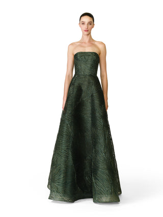 METALLIC RAFFIA STRAPLESS GOWN
