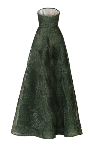 METALLIC RAFFIA STRAPLESS GOWN