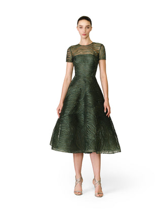 METALLIC RAFFIA CAP SLEEVE COCKTAIL DRESS