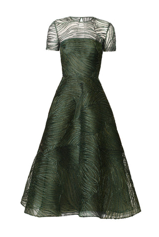 METALLIC RAFFIA CAP SLEEVE COCKTAIL DRESS