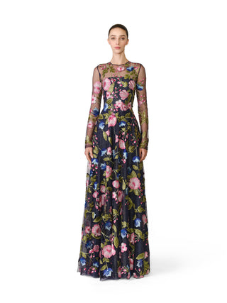 SEQUIN FLORAL LACE LONG SLEEVE GOWN