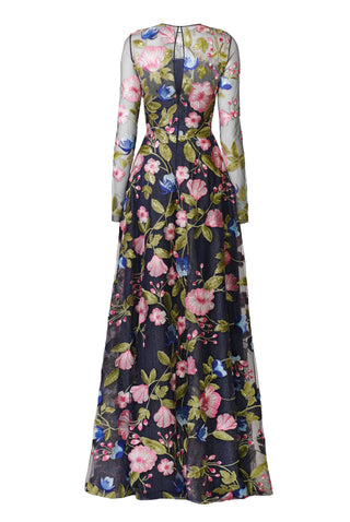 SEQUIN FLORAL LACE LONG SLEEVE GOWN